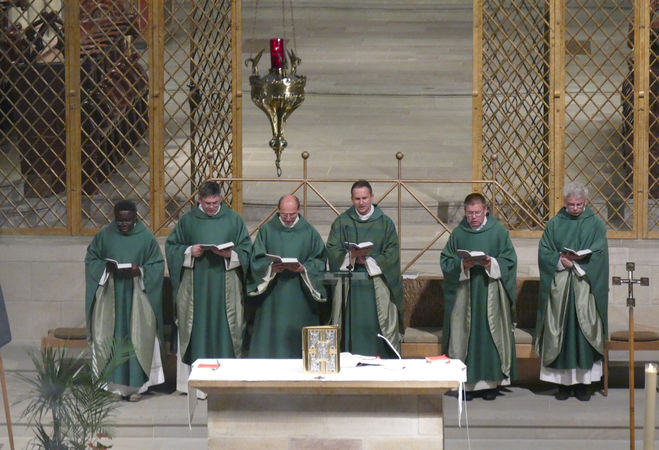 V.l.n.r.: Pfarrer Joseph Nzati Mabiala (Melsungen), Pfarrer Gerhard Braun (Gensungen), [Ständiger Diakon Zlatko Mihajlov], Moderator Pfarrer Stefan Ott (Homberg und Borken), Pfarrer Simon Graef (Gudensberg), Dechant und Stadtpfarrer Jörg Stefan Schütz (Fritzlar mit Ungedanken und Wabern)